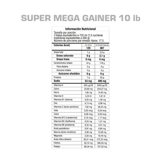 Super Mega Gainer 10 lb – Ganador de Masa Muscular