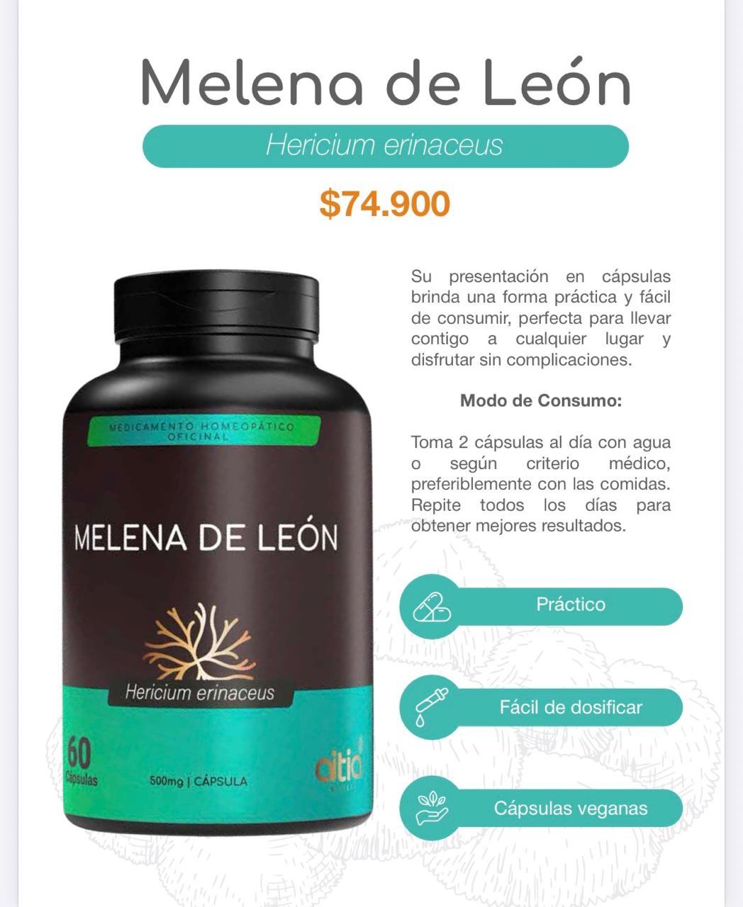 🍄 Cápsulas de Melena de León – Extracto de Hericium erinaceus